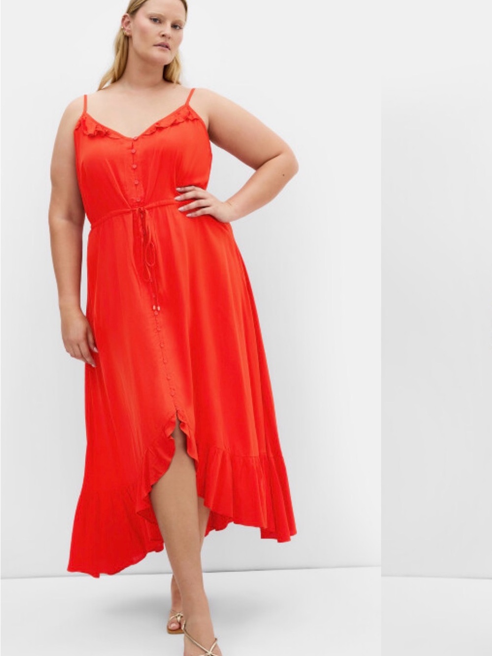 City Chic burnt orange Button-Front Maxi Dress with Ruffle Hem